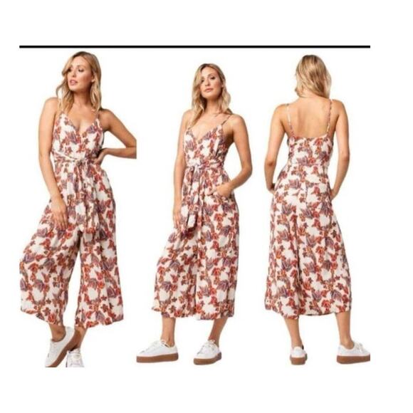 Free People Hot Tropics Floral Cropped Wide Leg Jumpsuit Size 2 - Picture 8 of 8